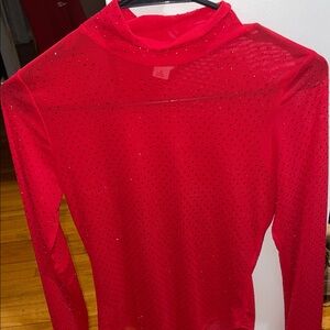 Vibrant Red Mesh bodysuit with red /diamond Accents